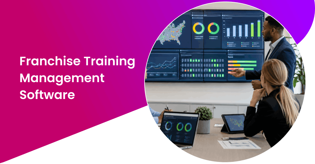 Team reviewing franchise-wide training and compliance dashboard data