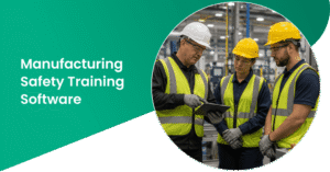 Factory supervisor reviewing safety training with new hires on the production floor
