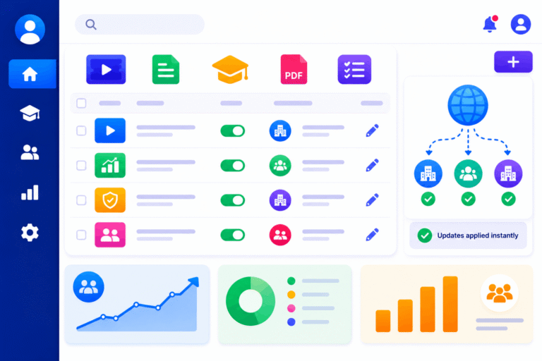 SimpliTrain admin content management with centralized course publishing and updates