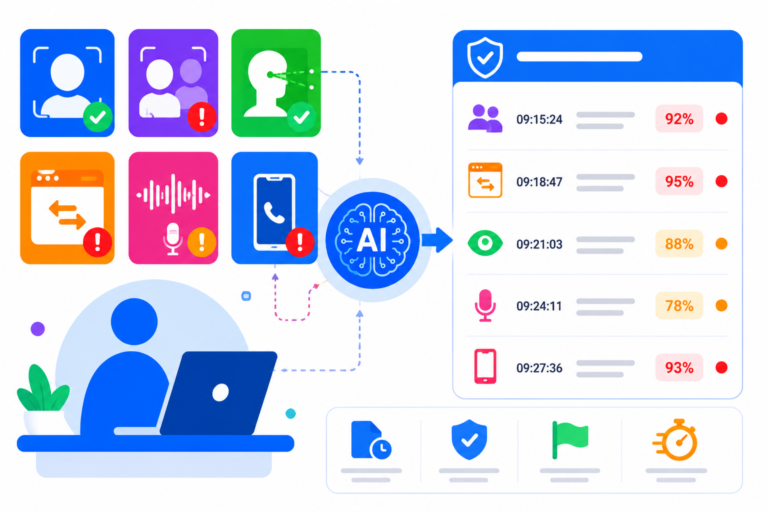 SimpliTrain AI detects behavioral signals and generates automated exam flag reports.