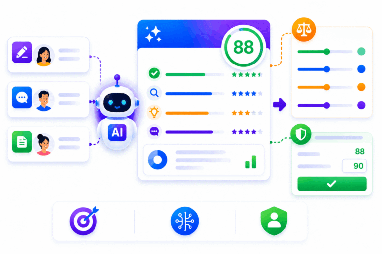 SimpliTrain AI evaluates open-ended learner responses using configurable rubric-based scoring.