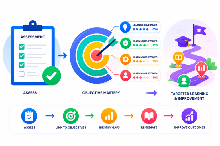SimpliTrain links exam results to learning outcomes with visual performance analytics.