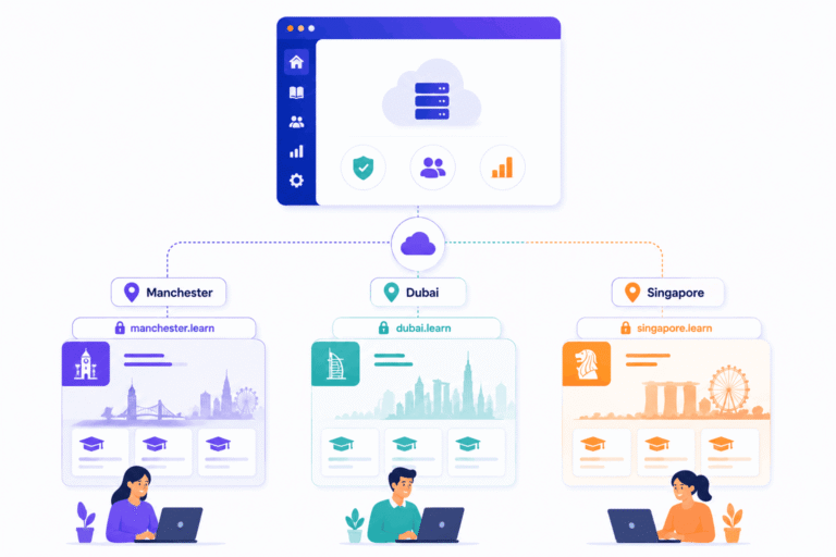 SimpliTrain location-branded training portals with unique center URLs and shared platform identity