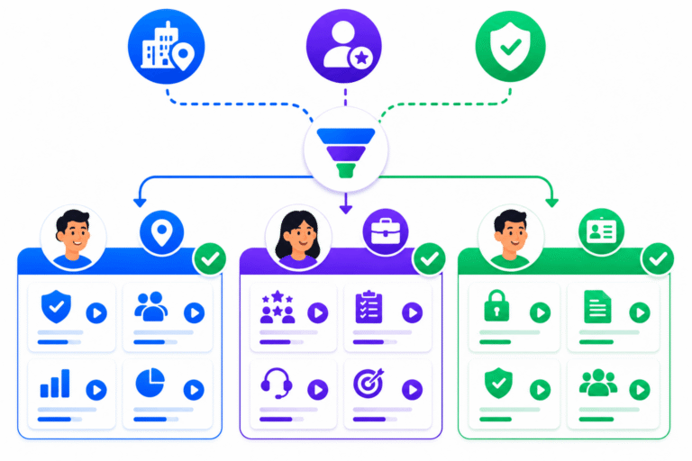 SimpliTrain role-based and center-based course visibility for eligible learners