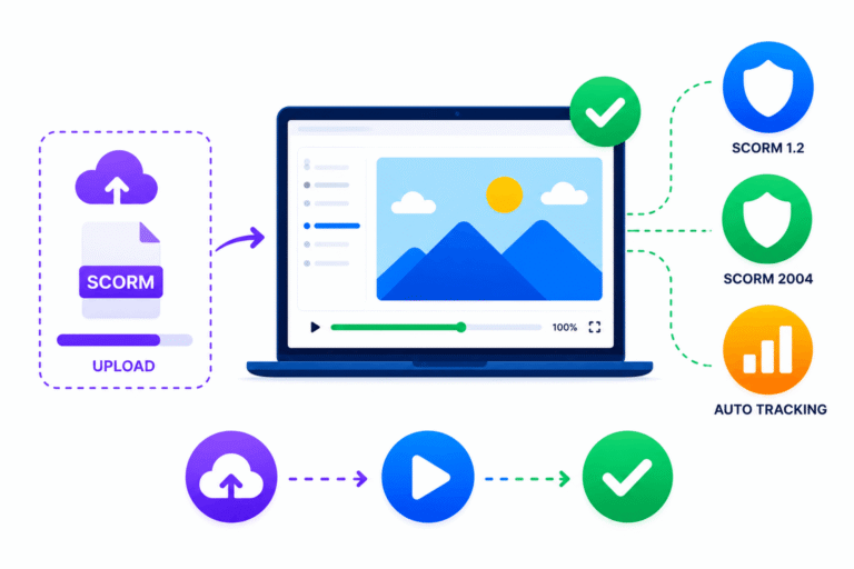 SimpliTrain SCORM upload with automatic course launch and progress tracking