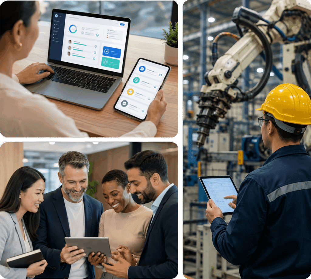 Multi-industry training and digital collaboration photo collage