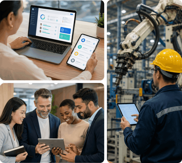 Multi-industry training and digital collaboration photo collage