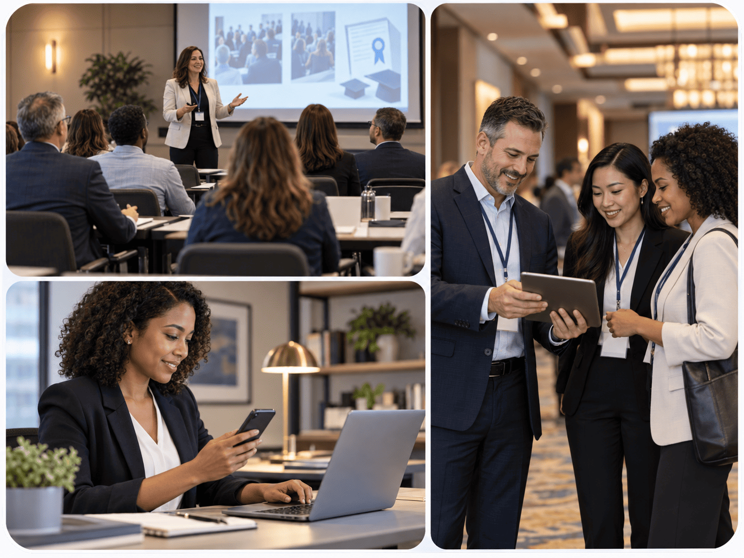 Association training, conference learning, and member collaboration collage
