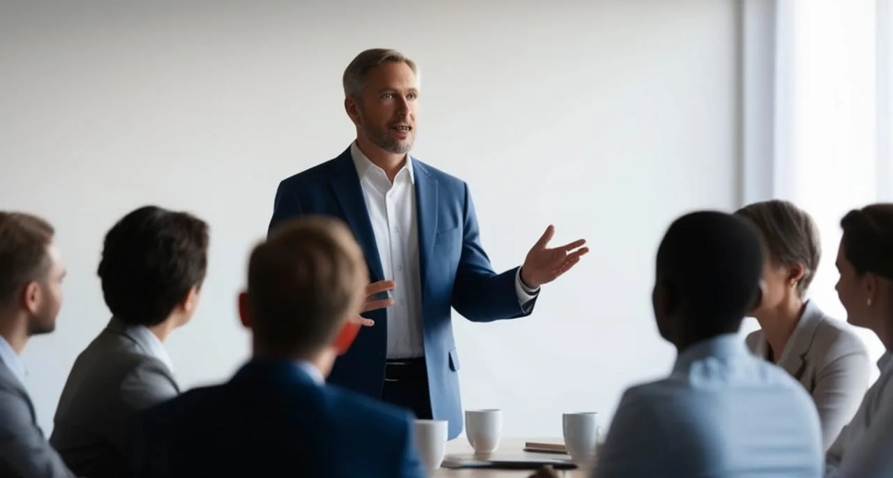 Team building a corporate training program and academy for employee onboarding