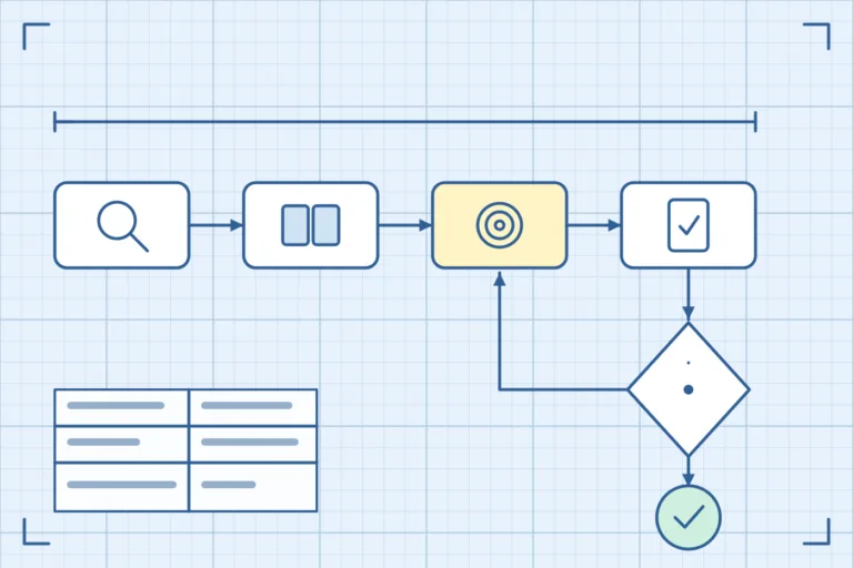Line-art flow for competency based training examples: pre-assess, learn, practice, assess, then sign off or retry