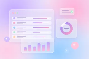 Pastel gradient illustration of a training tracking dashboard with progress bars, a donut chart and certification cards
