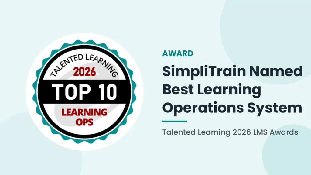 SimpliTrain Talented Learning 2026 LMS Awards winner badge, Best Learning Operations System